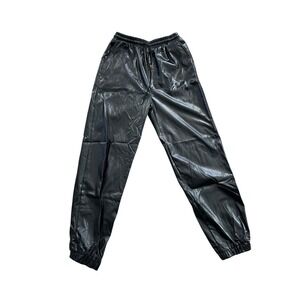 Shein Black Faux‎ Leather Joggers Women's Size S Elastic Waist Drawstring Pants